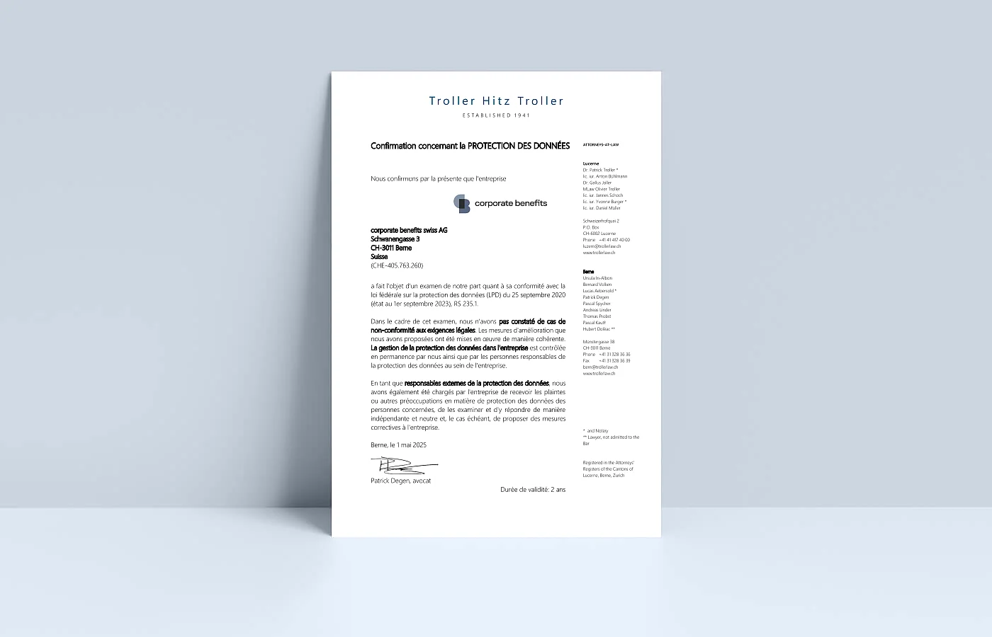 COR Datenschutzzertifikat CH FR 2025