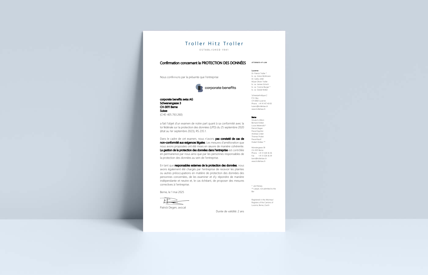 COR Datenschutzzertifikat CH FR 2025